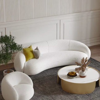Modern Minimalist White Half Circle Design Luxury Sherpa Couch Set round Curved Lounge Sofa