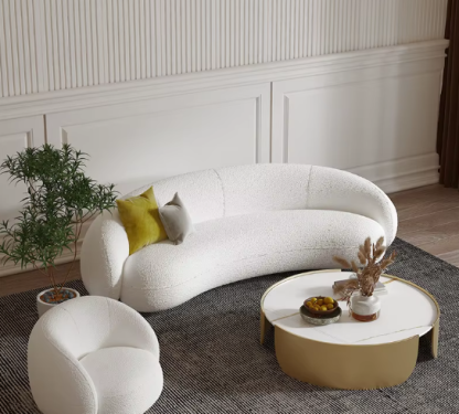 Modern Minimalist White Half Circle Design Luxury Sherpa Couch Set round Curved Lounge Sofa